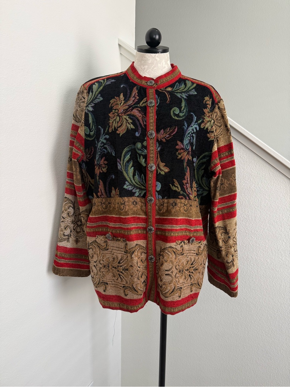 Vintage Tapestry Jacket Sag Harbor Multicolor Floral Paisley Button XL 16 Boho